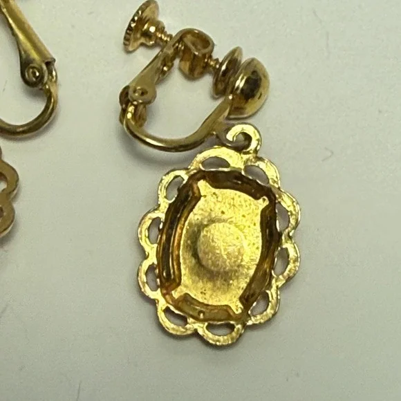 Vintage Eastern Star Masonic Screw Back Dangle Earrings Gold Tone Enamel Women - Picture 6 of 8